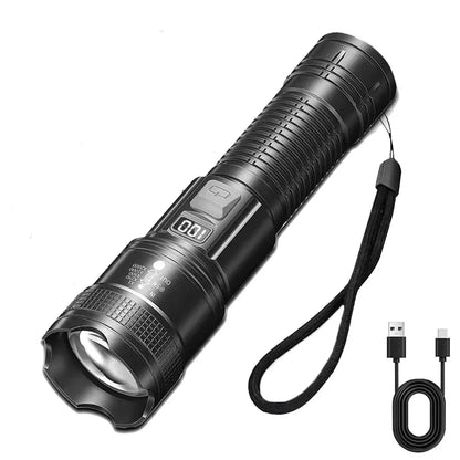High Strong Power Led Flashlights 300000LM Tactical Torch with Display Light USB Charging Camping Fishing Defensa Zoom Lante…