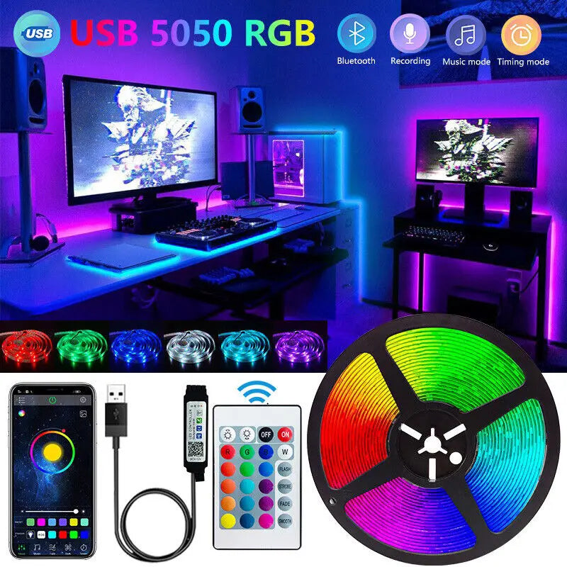 Bluetooth LED Strip Lights Smart SMD 5050 APP Remote Control Flexible Ribbon Diode Lamp Tape TV Backlights Game Room Home De…