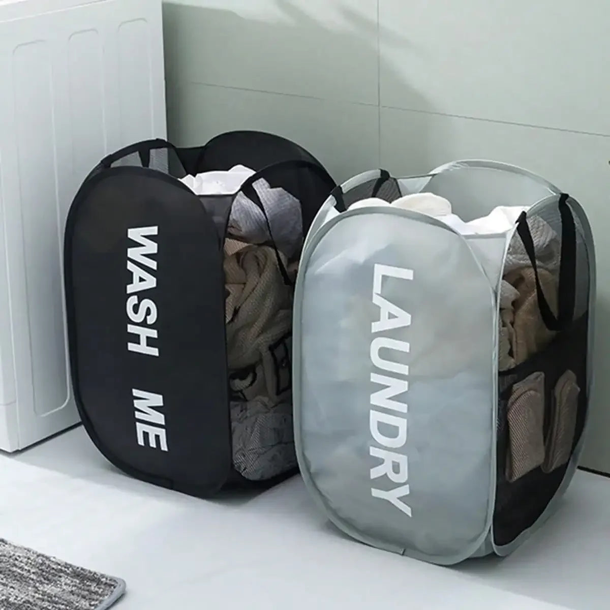 Portable Mesh Pop Up Laundry Hamper Wide Opening Breathable Collapsible Space-Saving Laundry Basket Dorm Travel Bathroom Ite…