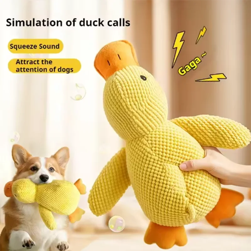 Dog sleeping with a dog hug duck toys to relieve boredom of little yellow duck pet interactive plush doll pet supplies - ima…