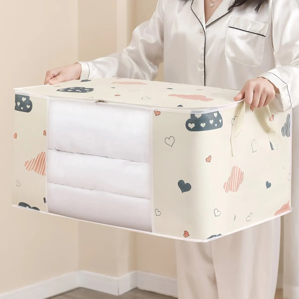 Large Capacity Clothes Storage Bag Organizer With Reinforced Handle Suitable For Blankets Bedding Foldable With Sturdy Zippe…