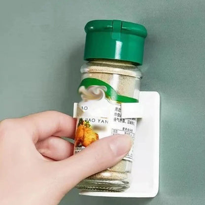 Wall Mounted Spice Bottle Storage Rack Kitchen Seasoning Holder Adhesive Plastic Clip Cabinet Door Spice Jar/Cosmetic Dispen…