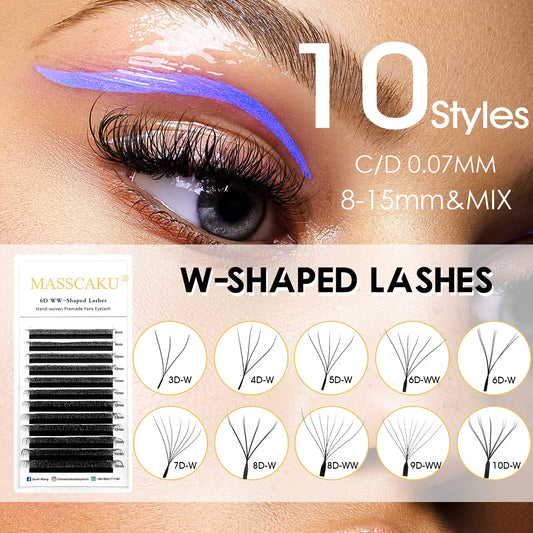 MASSCAKU 3D 4D 5D 6D 7D 8D 10D W Shaped Eyelash Natural Soft Lightweight Individual W Style Premade Fans Eyelashes Extension…