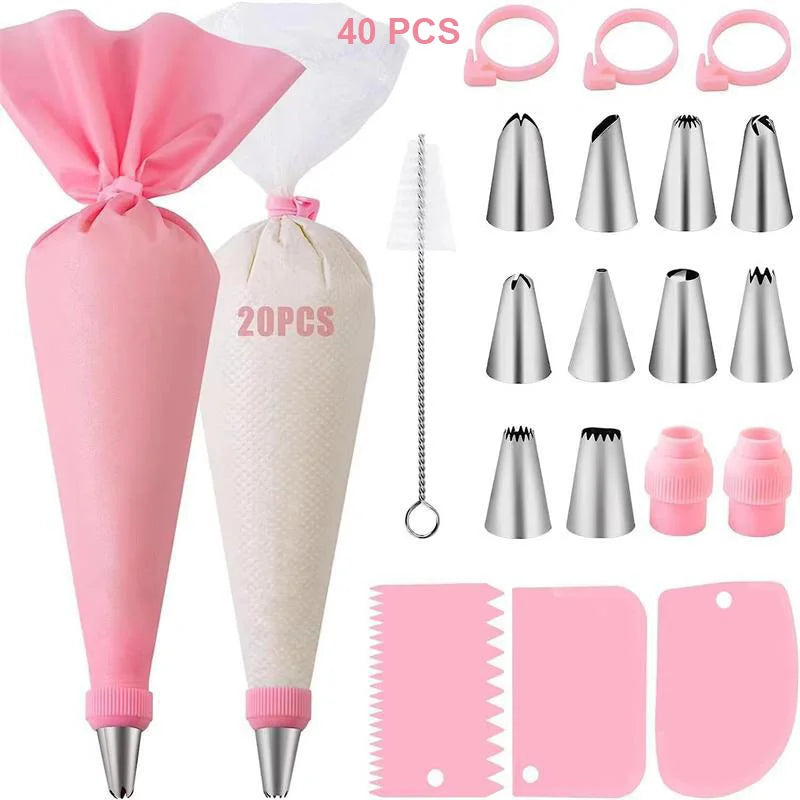 Silicone Piping Bags and Tips Set Cake DIY Decorating Kit with Stainless Steel Nozzle Reusable Silicone Pastry Baking tool -…