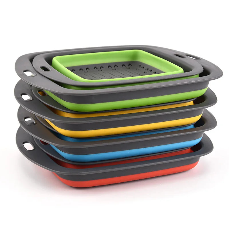 LMETJMA Square Collapsible Colander Silicone Kitchen Foldable Colander Food Vegetable Fruit Strainers Drainer JT39 - image 5