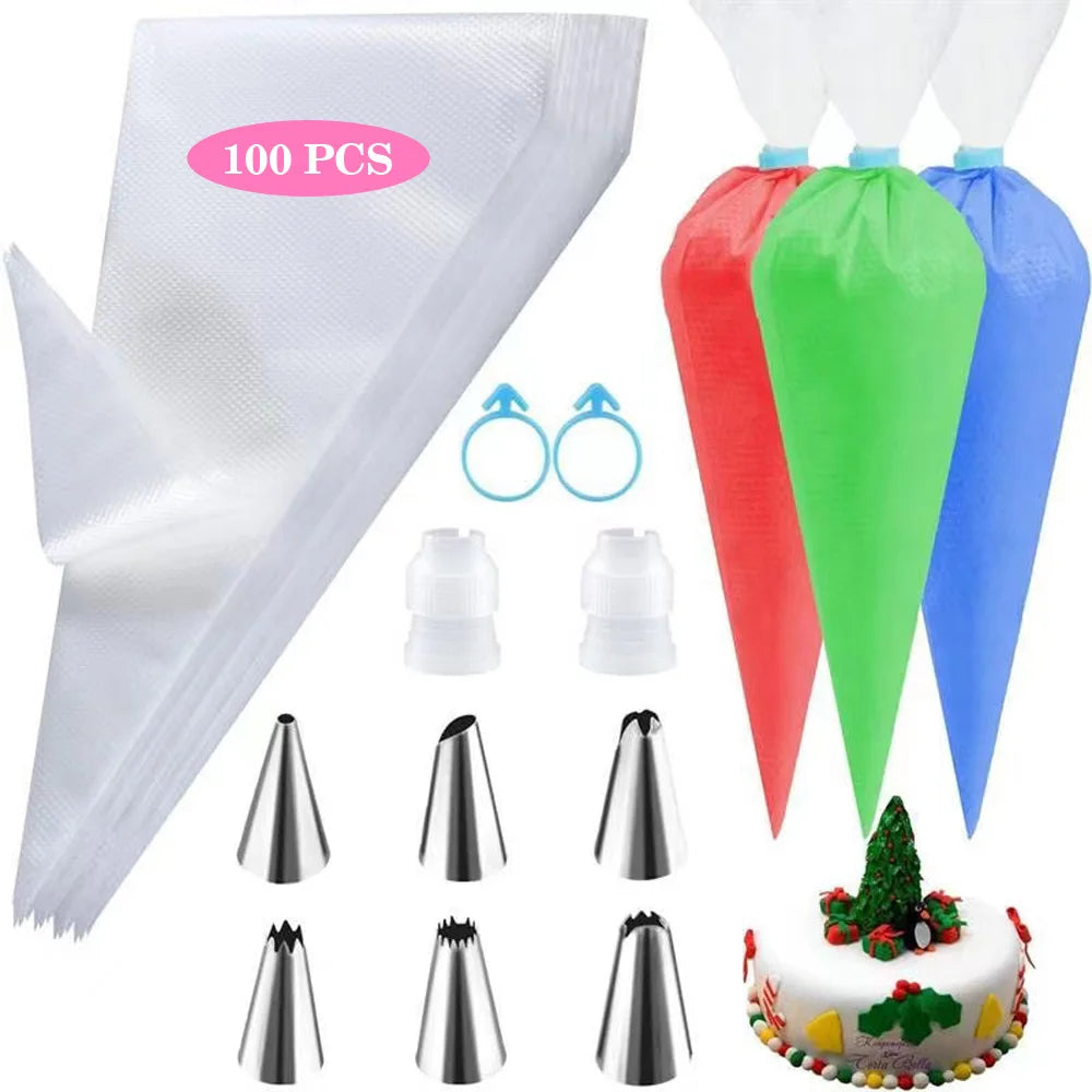 Silicone Piping Bags and Tips Set Cake DIY Decorating Kit with Stainless Steel Nozzle Reusable Silicone Pastry Baking tool -…