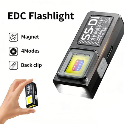 Powerful Mini COB LED Keychain Flashlight USB C Rechargeable Hanging Work Light Waterproof Keyring Camping Walking Pocket La…