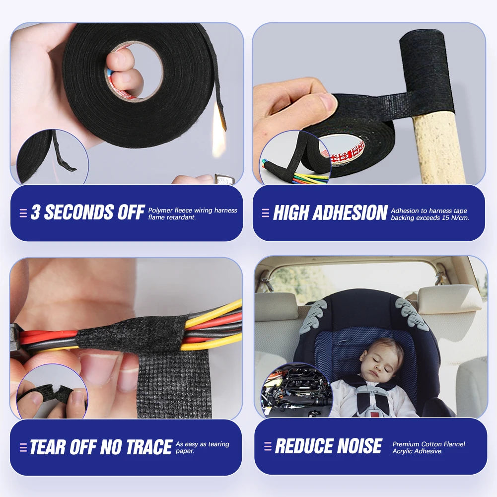15M 9/15/19/25/32MM Heat-resistant Adhesive Cloth Fabric Tape For Automotive Cable Tape Harness Wiring Loom Electrical Heat…