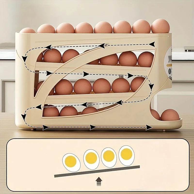 3-Tier Rolling Egg Storage Container for Refrigerator Holds 24 Eggs Organizer Rack Large Capacity Kitchen & Fridge Storage B…