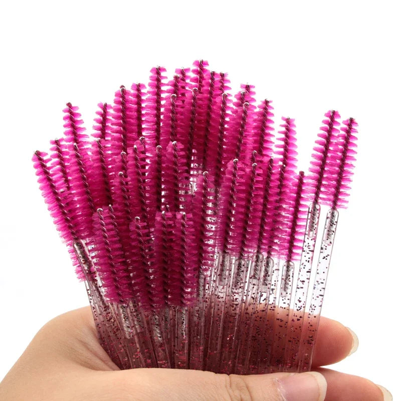 5/25/50 PCS Makeup Brushes Pink Crystal Eyelashes Brush Reusable Fake Lashes Extension Supplies False Eyelash Make up Tool H…