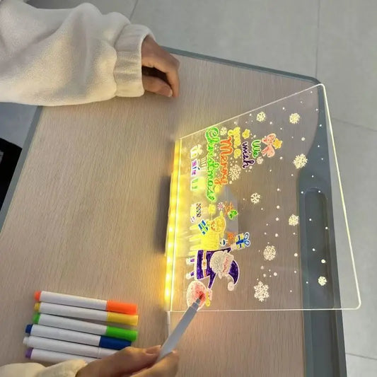 Light Up Acrylic Message Board Rewritable DIY Children's Glowing Drawing Board Message Lamp With 7 Colorful Pens - image 2