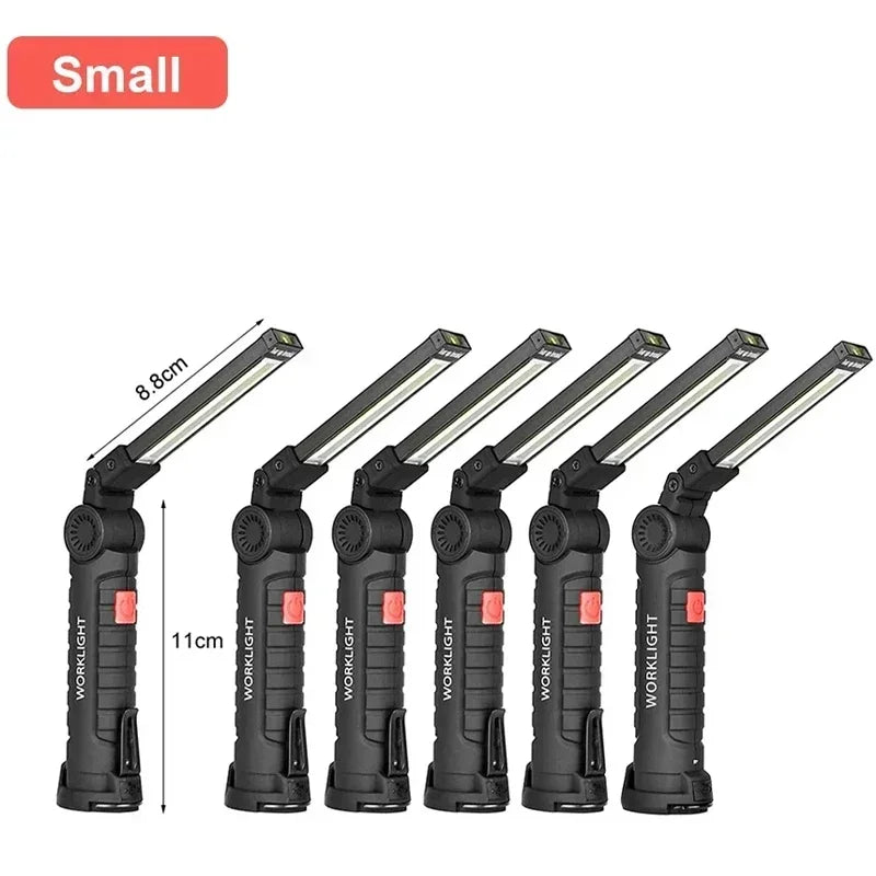 Portable COB LED Work Light USB Rechargeable LED Flashlight Inspection Lamp With Magnetic Hook Power Bank 18650 Battery Torc…