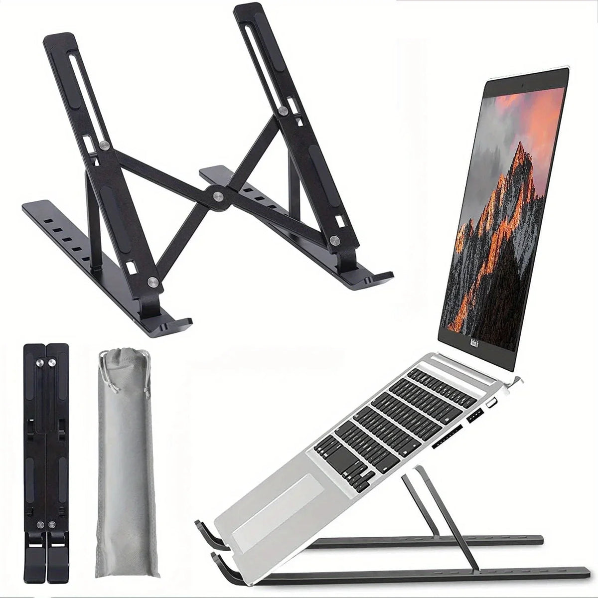 Adjustable Aluminum Laptop Stand - 6-Level Height, Foldable & Portable Design For 8-16” Laptops, Enhanced Ventilation & Heat…