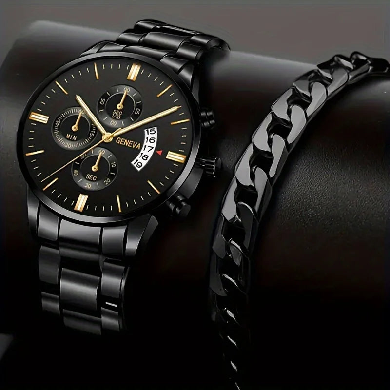 Fashion Men Stainless Steel Watch Luxury Calendar Quartz Wrist Watch Mens Business Watches for Man Clock Montre Homme - imag…