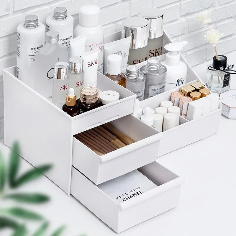 1pc White New Drawer Makeup Storage Box Dormitory Finishing Plastic Shelf Cosmetics Skin Care Dressing Table Desktop - image…
