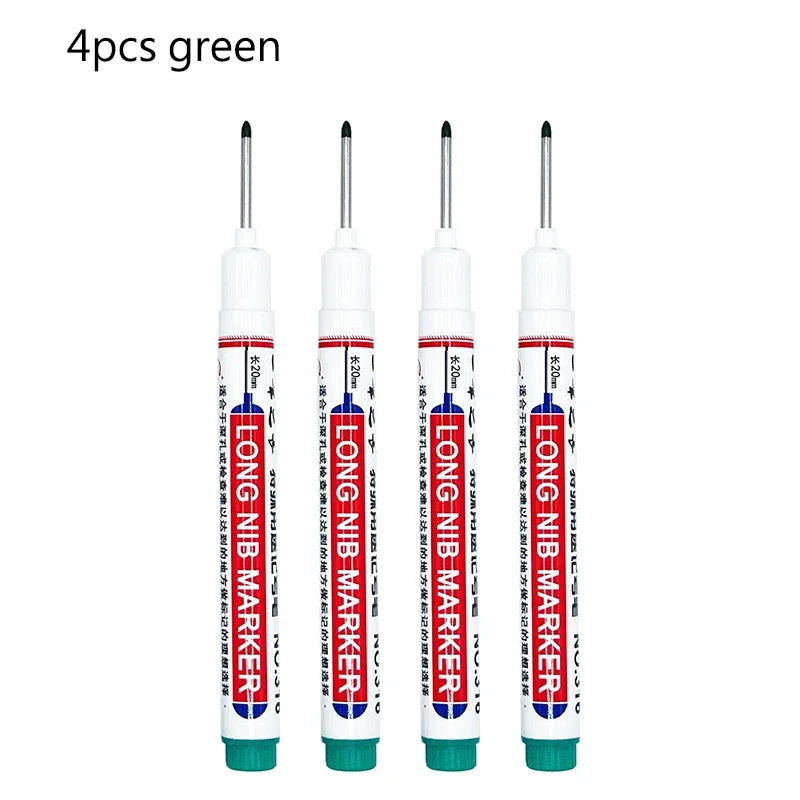 4/12 Pcs Waterproof Long Head Markers Deep Hole Marker Pen for Metal Carpenter Red/Black/Blue/Green Ink Woodworking Tools Ma…