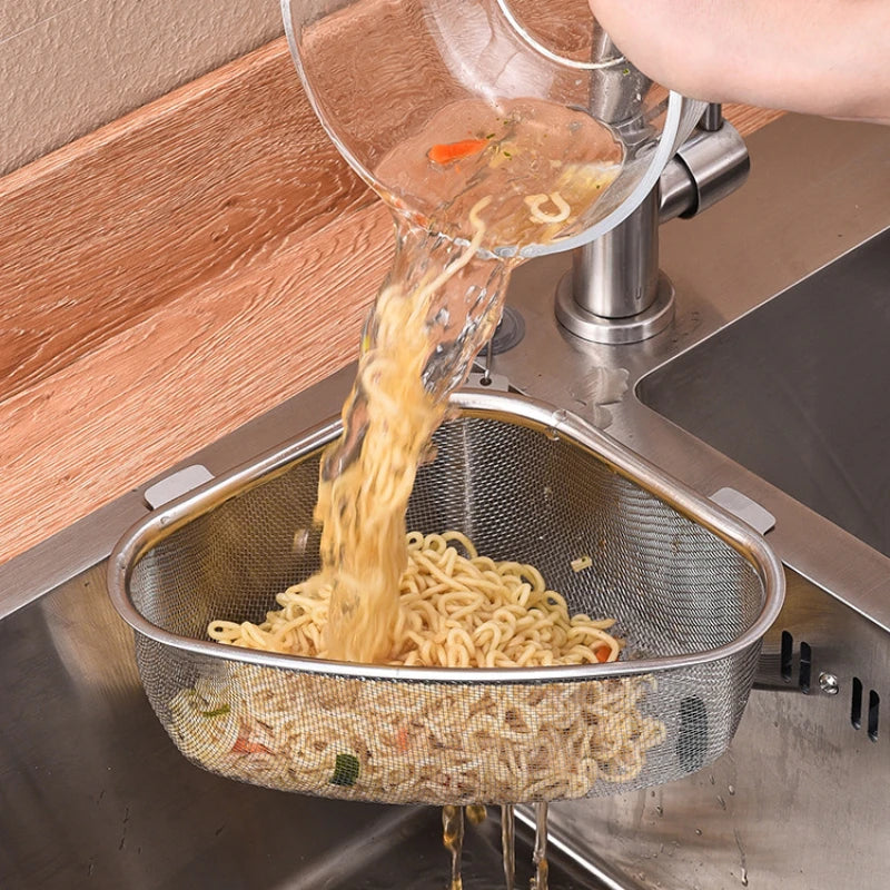 Kitchen Sink Drain Basket Stainless Steel Triangle Food Vegetables Peel Egg Filter Storage Organizer Kitchen Shelf Rack Drai…