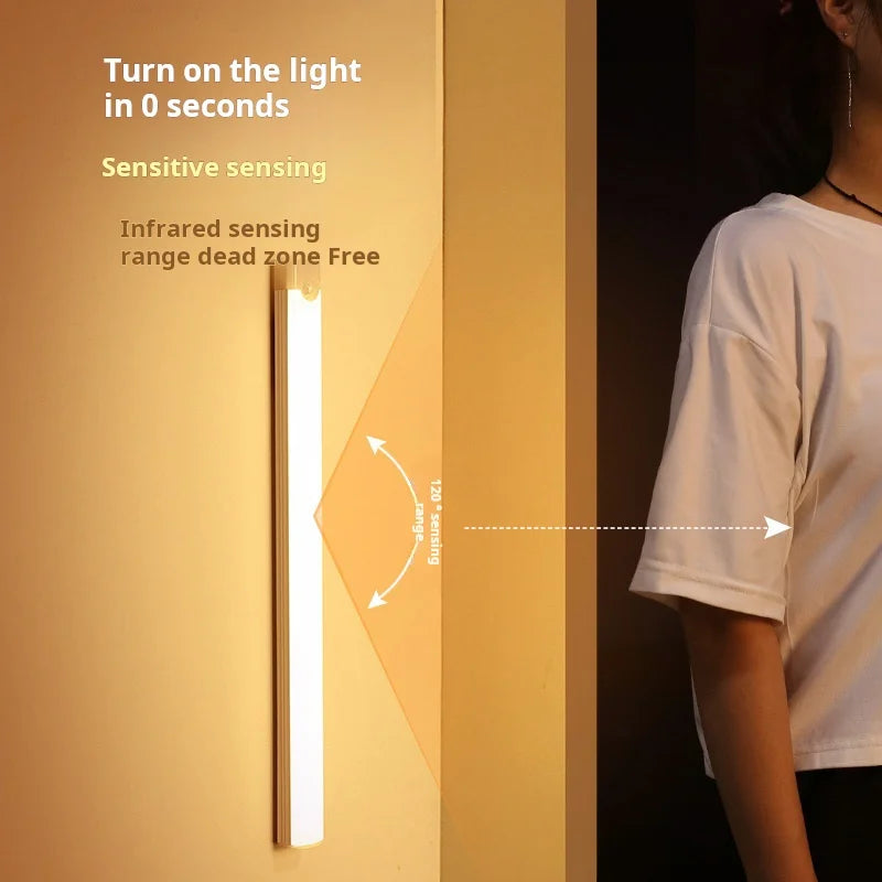 1pc Wireless Rechargeable LED Motion Sensor Cabinet Light - Ideal for Closet, Kitchen, Wardrobe, Stairs - Battery Operated N…