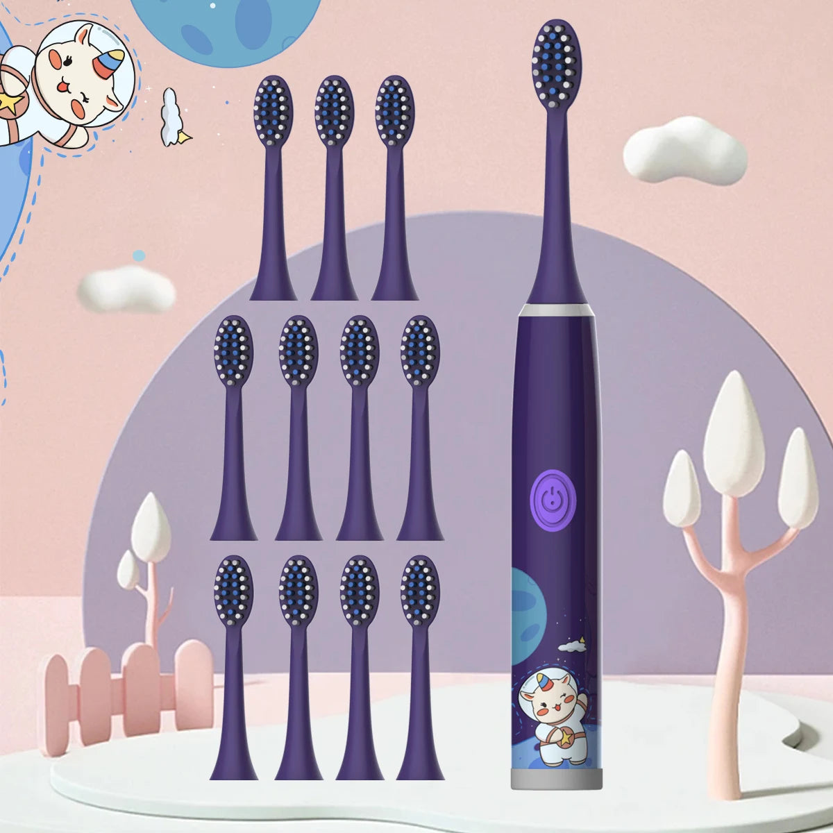Children's Electric Toothbrush Color Cartoon Space Series Children's Soft Hair Cleaning Brush (Battery Not Included) - image…
