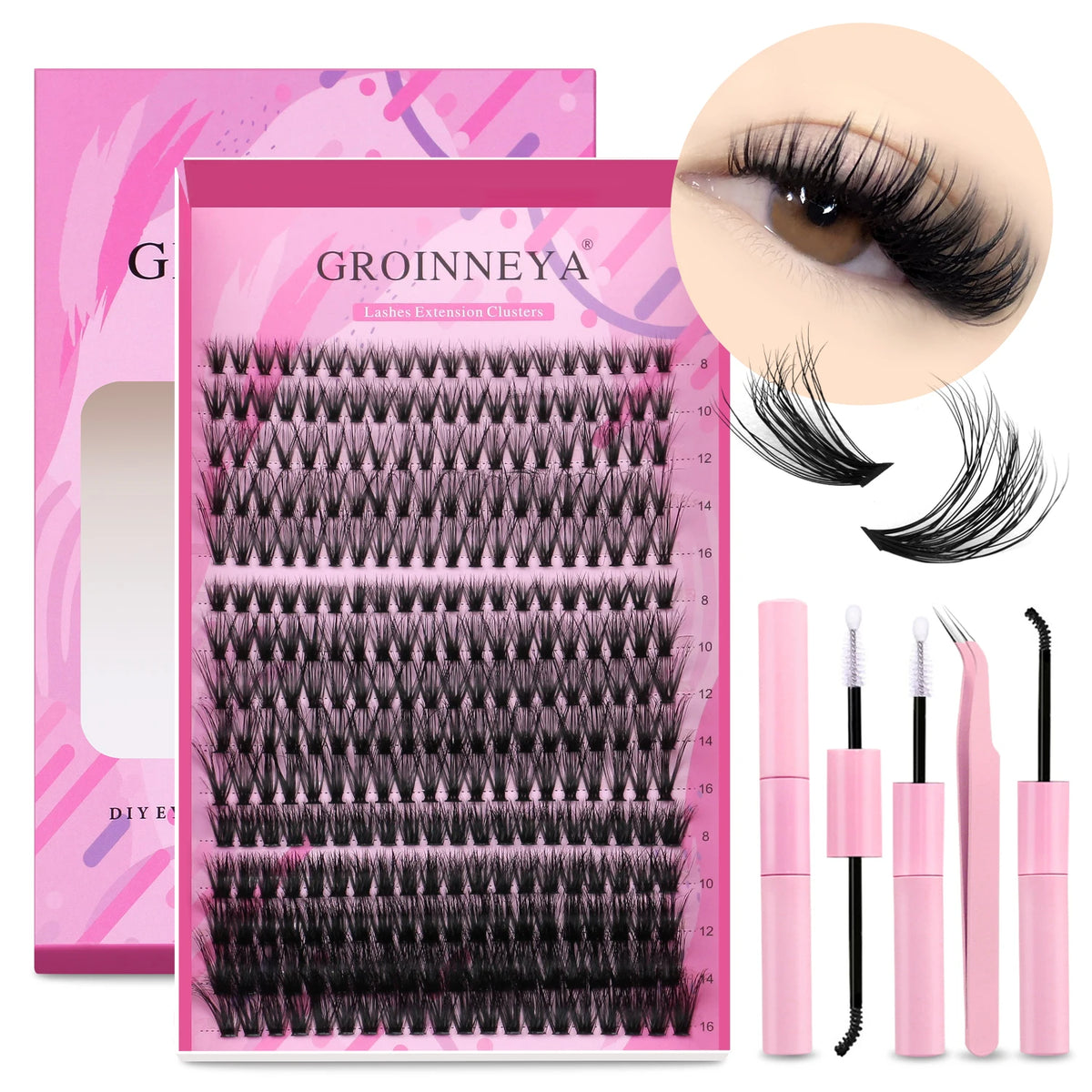 GROINNEYA DIY Lash Extension Kit Individual Lashes Cluster Mix Eyelashes Full Set Lashes Kit with Lash Bond and Seal At Home…