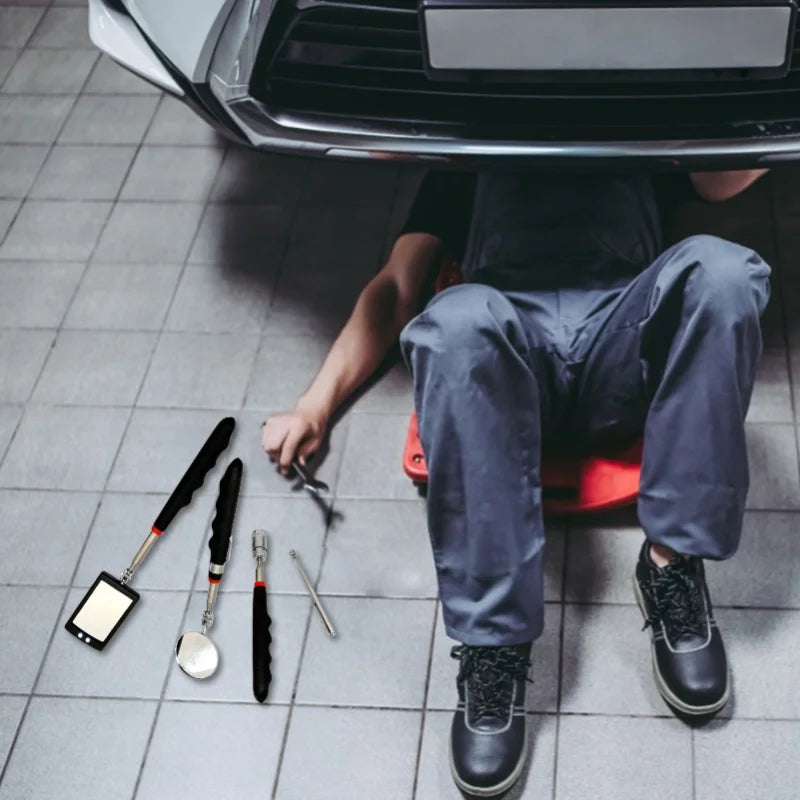 360° Inspection Mirror LED Light Telescoping Mirrors Extend Mechanic Tools Inspection Mirror Telescopic Handle Repairing Too…