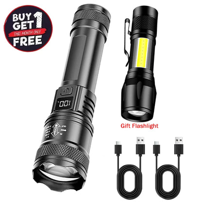 Mini LED Flashlight COB+XPE Portable Torch USB Charging Camping Lantern Zoomable Focus Light Tactical Flashlight with Pen Cl…