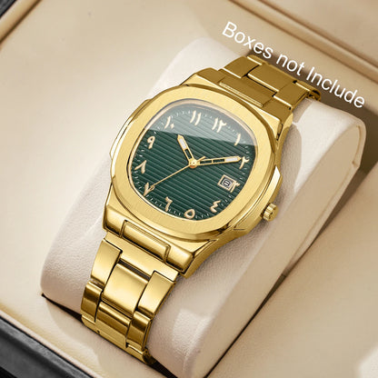 Luxury Men Business Watches Fashion Square Dial Stainless Steel Strap Quartz Watch with Calendar For Mens Clock（Without Box）…