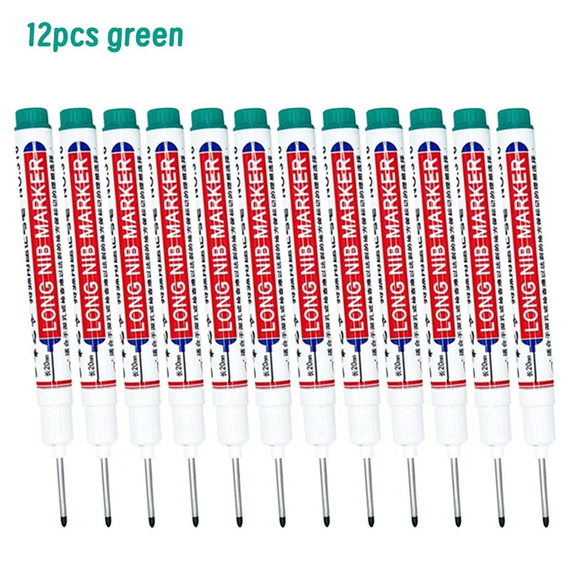 4/12 Pcs Waterproof Long Head Markers Deep Hole Marker Pen for Metal Carpenter Red/Black/Blue/Green Ink Woodworking Tools Ma…