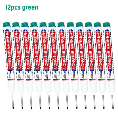 4/12 Pcs Waterproof Long Head Markers Deep Hole Marker Pen for Metal Carpenter Red/Black/Blue/Green Ink Woodworking Tools Ma…