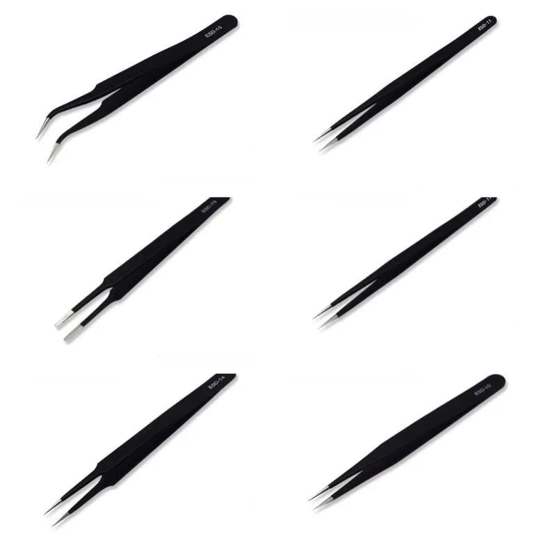 6pcs Precision Long Tweezers Set ESD Anti-Static Stainless SteelTweezers Repair Tools For Electronics Repair Soldering Craft…