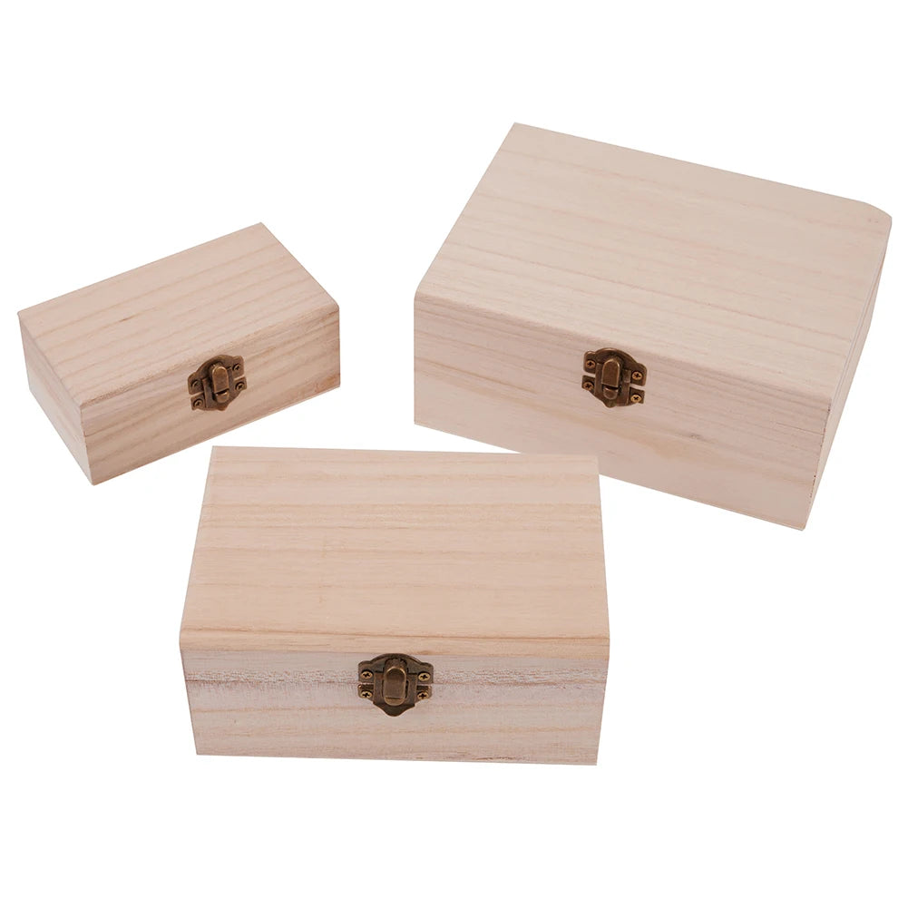 1/3pcs Log Color Scotch Plain Wood Wooden Square Hinged Storage Boxes Craft Gift Box Handmade Case Box Storage Organization…