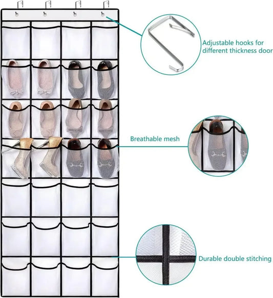 40/24/14 Grid Wall-Mounted Shoe Organiser Fabric Closet Bag Storage Rack Mesh Pocket Clear Hanging Over The Door Cloth Box -…