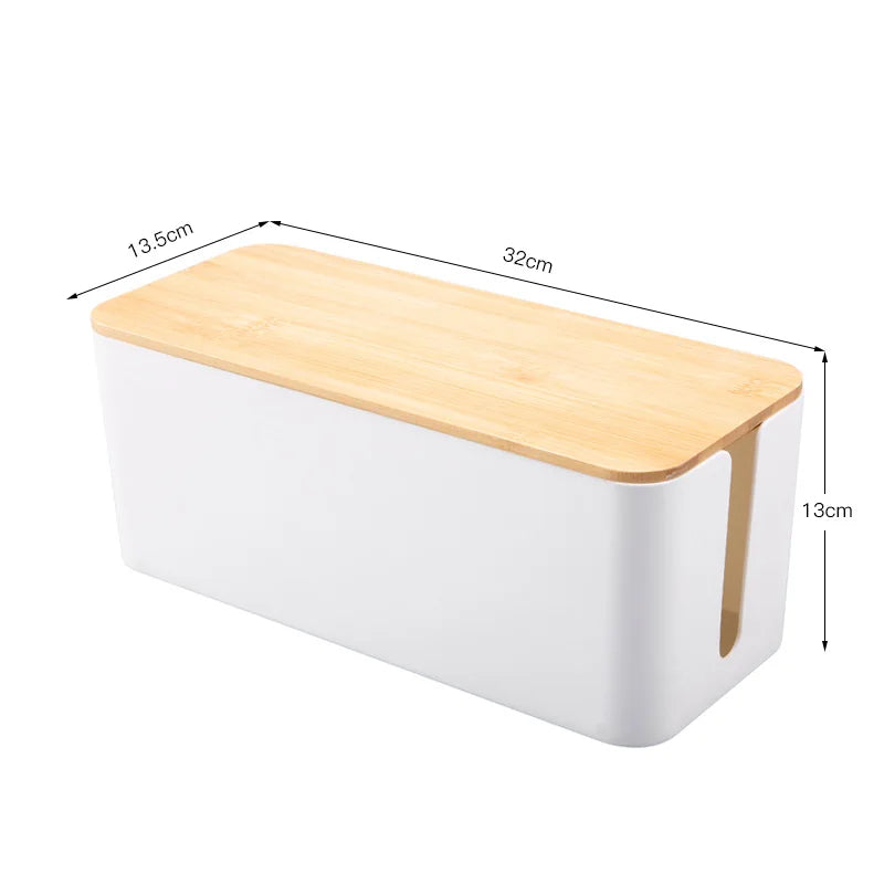 1 PC Wire Storage Box Power Plug Board Wire Boxes Socket Data Cable Junction Box Plastic Storage Box with Bamboo - image 4