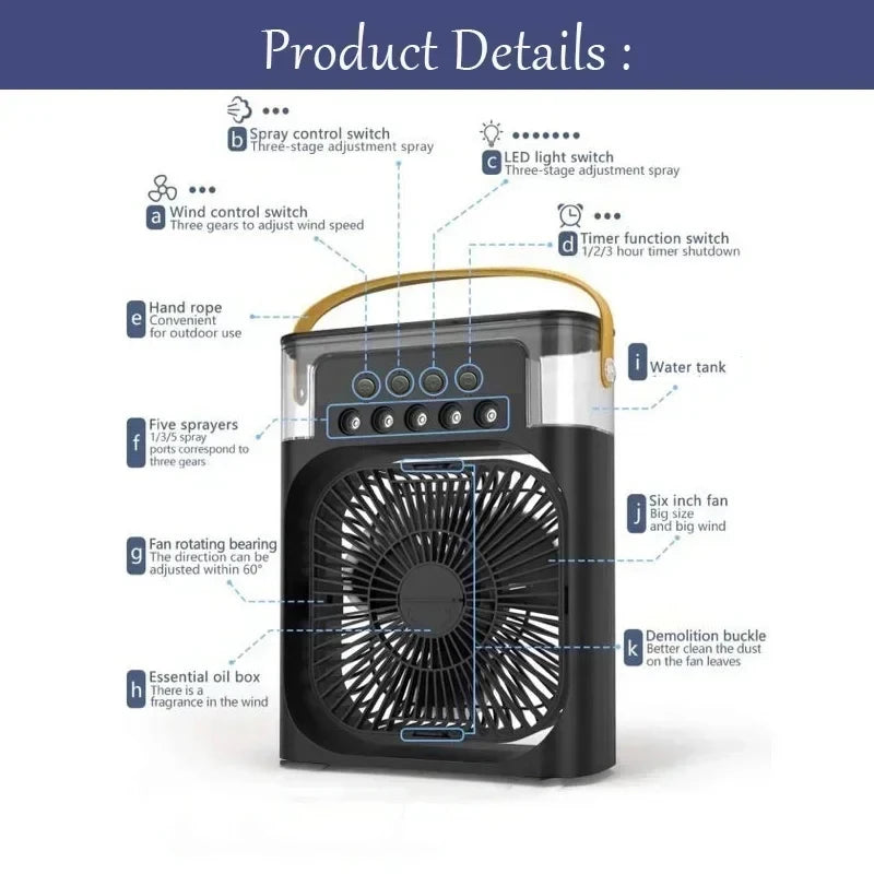 New 3 In 1 Fan AIr Conditioner Household Mini Air Cooler LED Night Light Portable Humidifier Air Adjustment Fan Office Home…