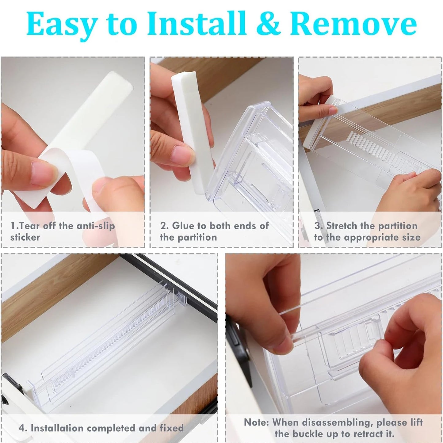 6/8/10/12-Pack Adjustable Drawer Organizers, Clear Expandable Dresser Organizers for Storing Clothes Kitchen Utensils - imag…