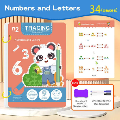 34-Page Reusable Children's Practice Book Set with Erasable Pen - Early Learning of Writing and Drawing Skills, Educational…