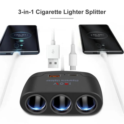 3 in 1 USB Type C Socket 120W Car Cigarette Lighter Splitter 12V 24V Fast Charger Phone Power Adapter for Car DVR GPS Dashca…