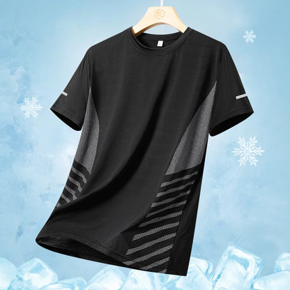 Running T-shirt Men Summer Ice Silk Thin Top Reflective Printing Quick Dry Short Sleeve Breathable Fitness Sports T-shirt 5X…