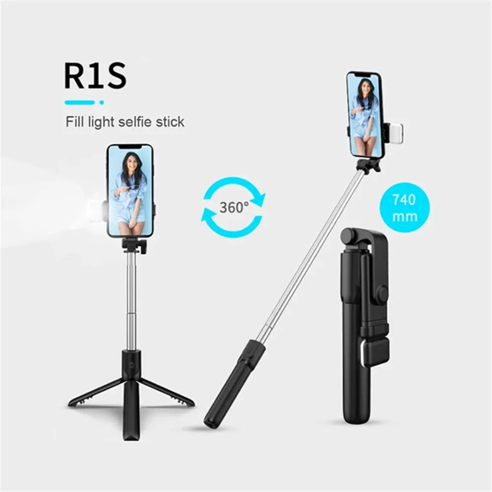 Portable Bluetooth Selfie Stick Tripod Holder with Remote Shutter Fill Light Extendable Wireless Remote Retractable Phone St…