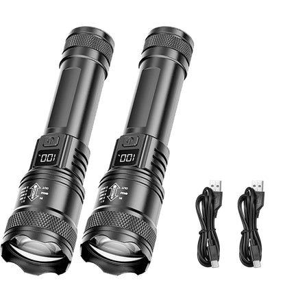 Rechargeable LED Flashlight Zoomable Torch with LCD Display 3 Modes Waterproof High Power Hand Light Outdoor Wilderness Camp…