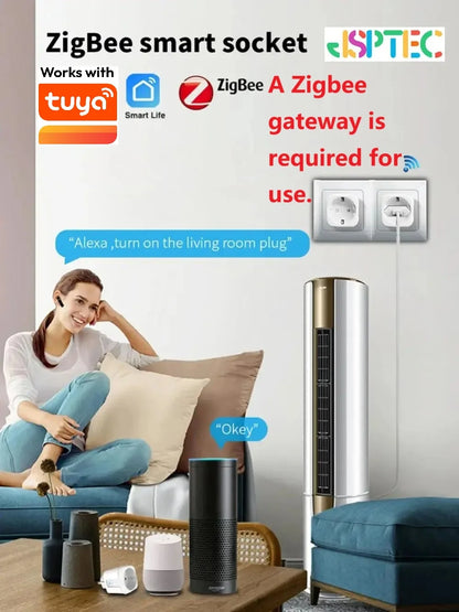 Tuya Zigbee Smart Plug 20A EU Smart Socket With Power Monitoring Timing Function Voice Control Via Alexa Google Home Yandex…
