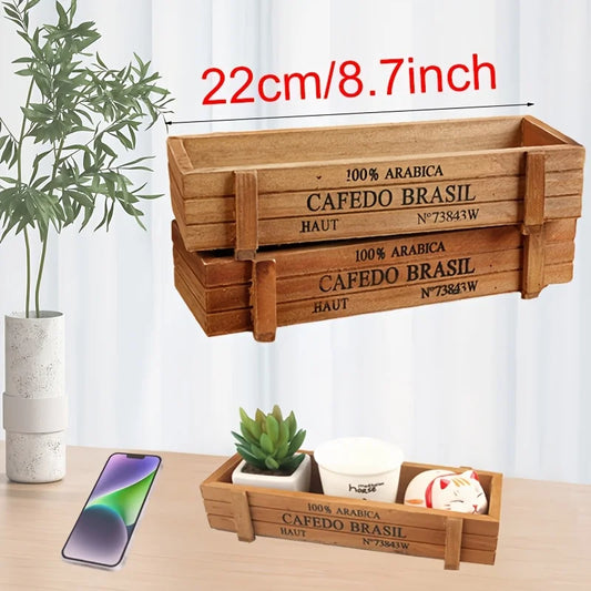 Retro Garden Plant Pot Vintage Wooden Storage Box for Sundries Stationery Pen Box Succulents Flower Pots Balcony Home Decora…