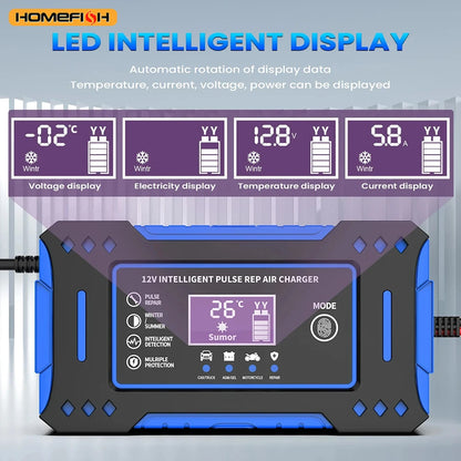 Battery Repair LCD Display 6A 12V Intelligent Car Battery Charger Car and Motorcycle Battery Charging Unit Lead-Acid - image…