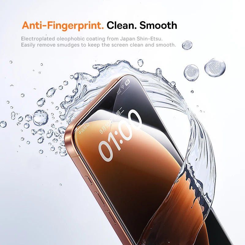Baseus Tempered Glass for iPhone 17 16 15 14 13 12 Pro Max Screen Protector HD With Cleaning Kit Anti Peeping Dust-proof Gla…
