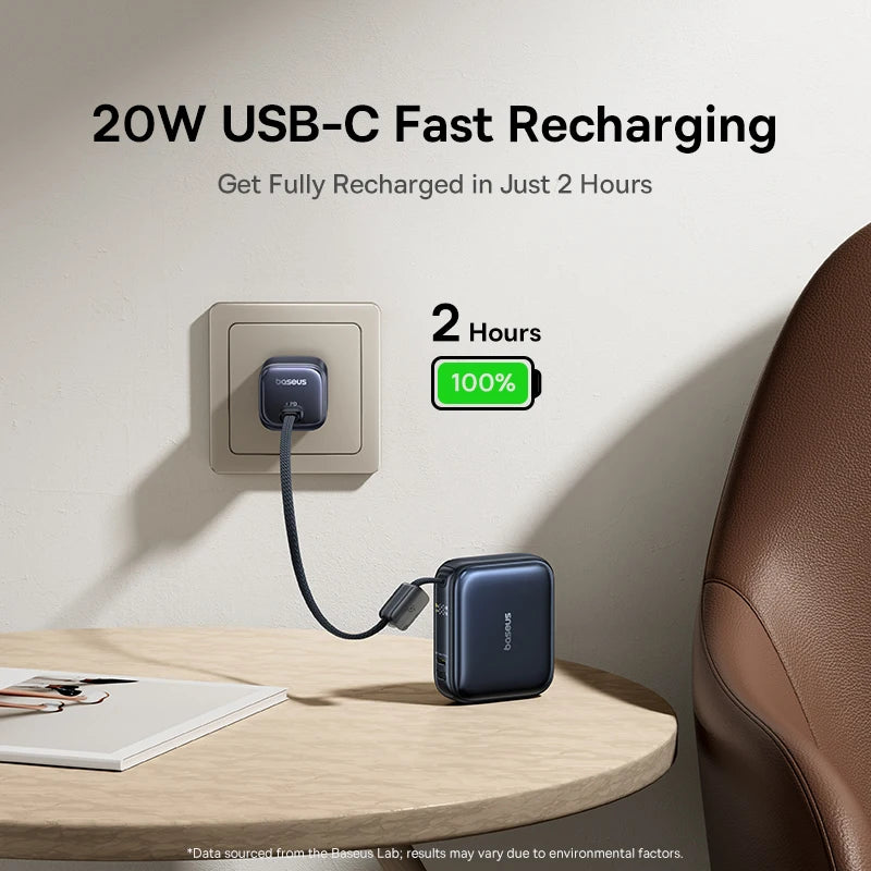 Baseus 45W Mini Power Bank 10000mAh Built-In USB-C Cable Pocket-Sized Smaller Fast Charging Portable For iPhone 17 Samsung S…