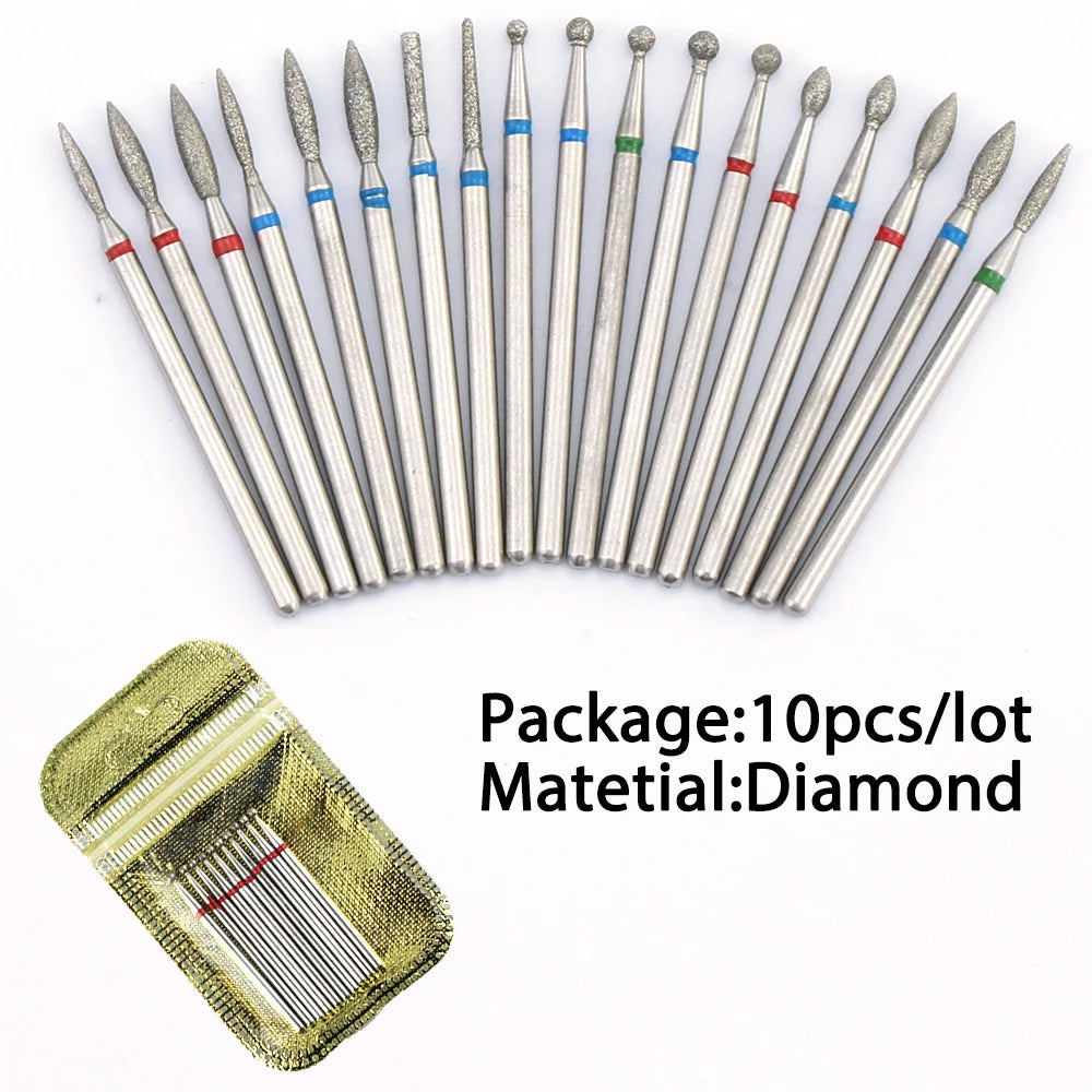 10pcs Diamond Milling Cutter Nail Drill Bits Set For Manicure Accessory Pedicure Eletric Machine Nail Bit Brush Burr Tools -…