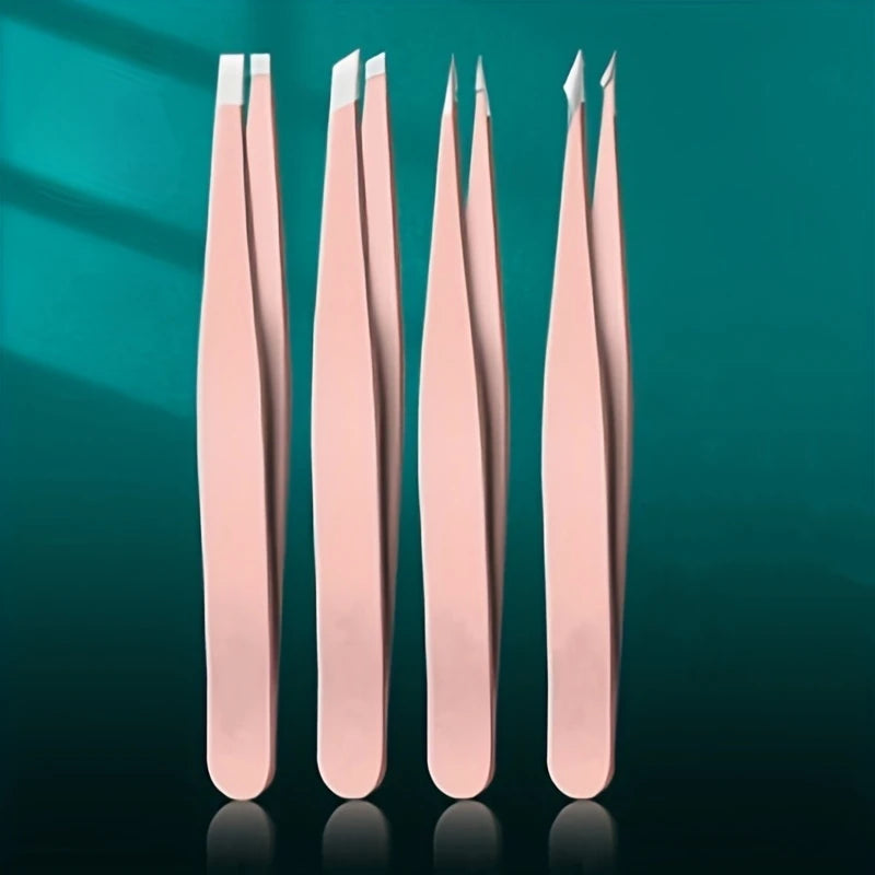 Ouriner Eyebrow Tweezers Set 4 Pcs Stainless Steel Eyebrow Forceps Professional Beauty Tool Set For Facial Hair Inward Growi…