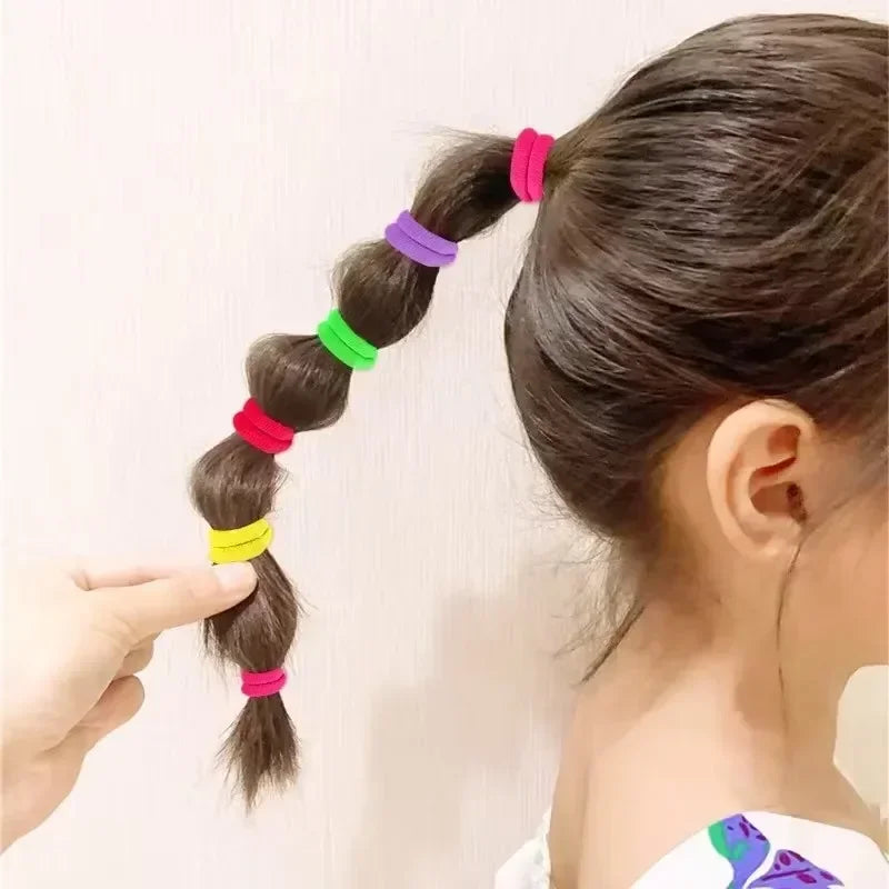 50/100Pcs Colorful Basic Nylon Ealstic Hair Ties for Girls Ponytail Hold Scrunchie Rubber Band Kid Fashion Hair Accessories…
