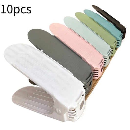 10Pcs 4 Gears Adjustable Shoe Stacker Shoe Slots Organizer Shoe Slots Space Saving Saver Household Durable Double Deck Shoe…