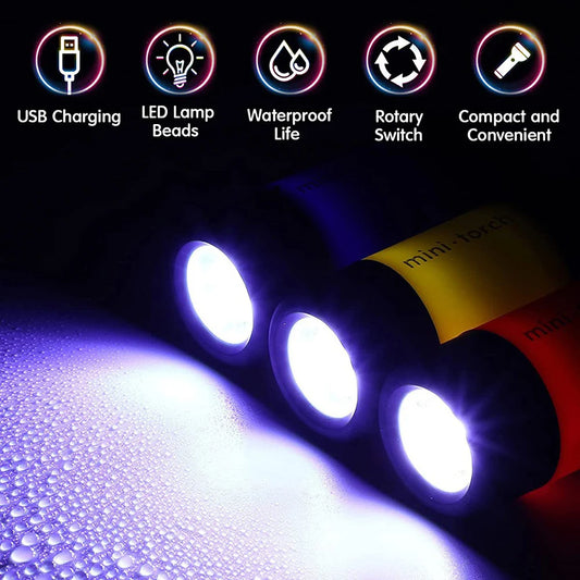 USB Rechargeable LED Multifunctional Strong Light Pocket Keychain Flashlight Waterproof Outdoor Hiking Camping Mini Flashlig…